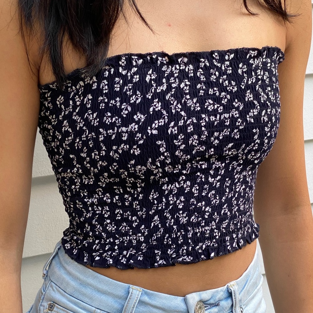 Blackish-blue floral smocked tube top